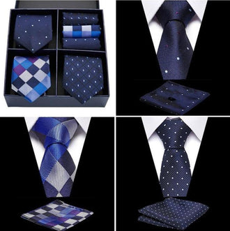 Coffret de Cravates Trio Bleu à Carreaux et Pois - Cravate Prestige