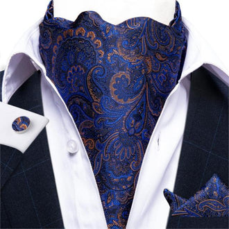 Cravate Ascot à Motifs Paisley Bleu