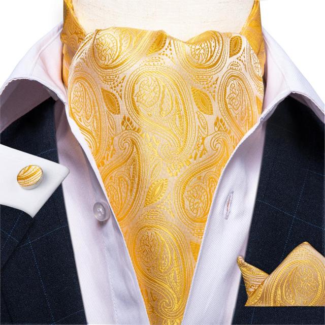 Cravate Ascot Homme En Soie Imprimée Cachemire Jaune Et Gris - Fait Main En Italie