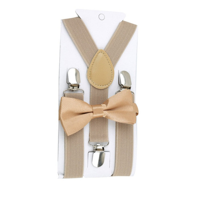 Bretelles et nœud papillon pour enfant beige