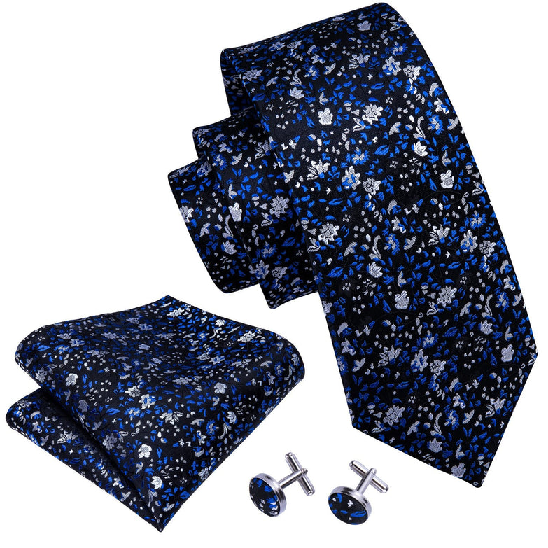 Coffrets Cravate Pack Prestige Bleu à Fleurs Blanche