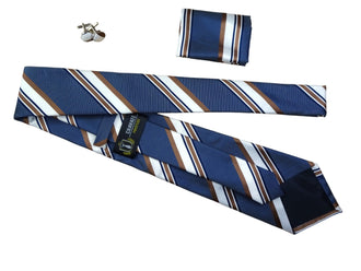 Coffrets Cravate Pack Prestige Bleu à Rayures Blanche et Cuivre