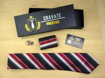 Coffrets Cravate Pack Prestige Bordeaux à Rayures Noire et Blanche