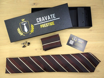 Coffrets Cravate Pack Prestige Marron à Rayures Blanche