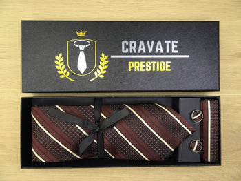 Coffrets Cravate Pack Prestige Marron à Rayures Blanche