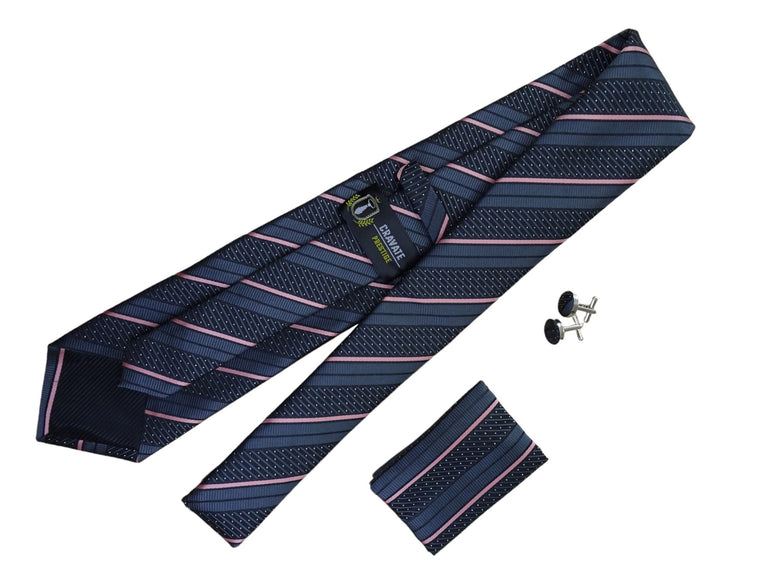 Coffrets Cravate Pack Prestige Noire à Rayures Rose
