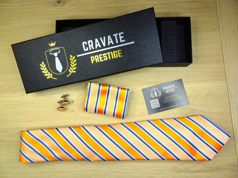 Coffrets Cravate Pack Prestige Orange à Rayures Bleu