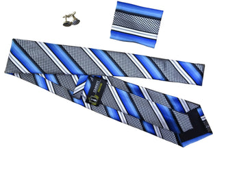 Coffrets Cravate Pack Prestige à Rayure Bleu Gris et Blanc