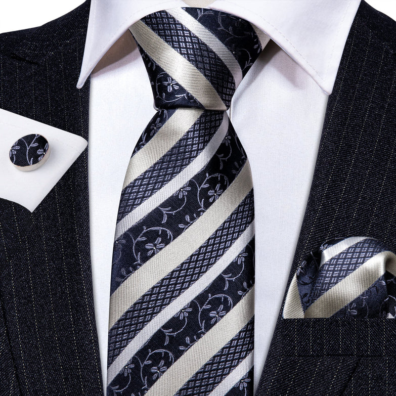 Coffrets Cravate Pack Prestige à Rayure Bleu et Blanc Floral 