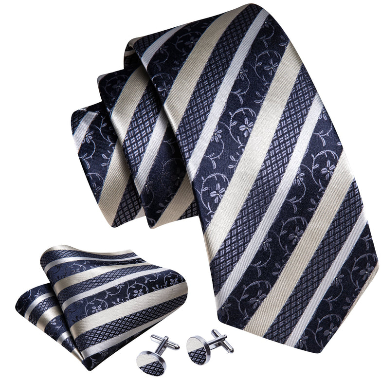 Coffrets Cravate Pack Prestige à Rayure Bleu et Blanc Floral 