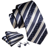 Coffrets Cravate Pack Prestige à Rayure Bleu et Blanc Floral 