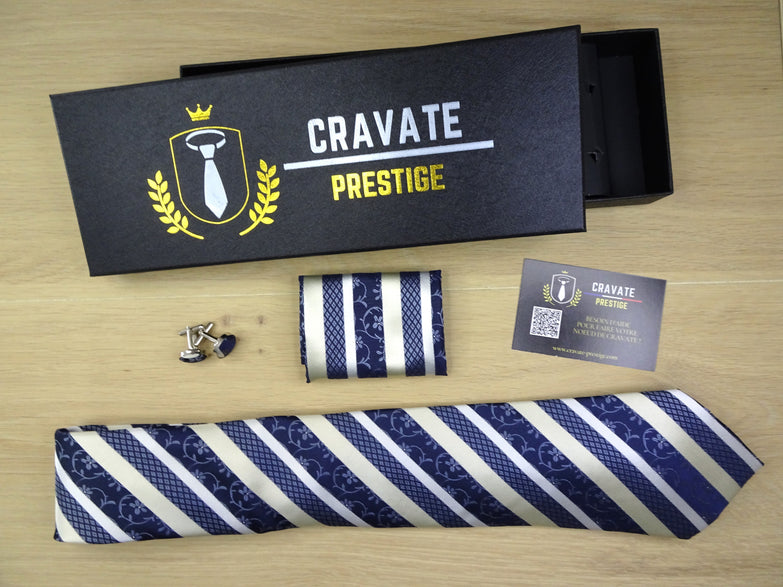 Coffrets Cravate Pack Prestige à Rayure Bleu et Blanc Floral 