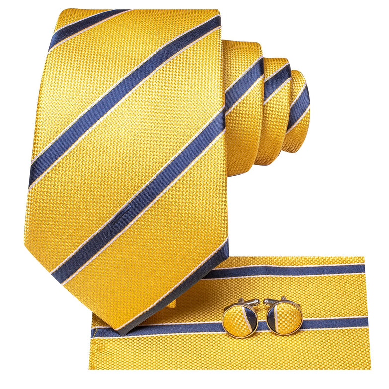 Coffrets Pack Prestige Cravate Jaune à Rayures Bleu