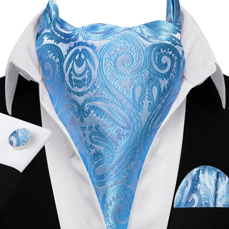 Cravate Ascot Bleu Ciel Paisley