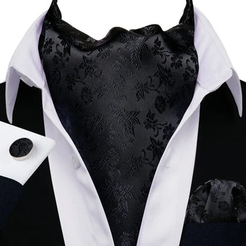 Cravate Ascot Noir a Fleurs