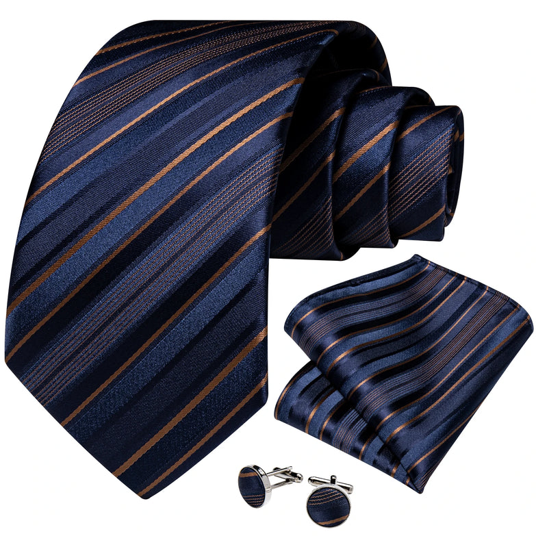 Cravate Bleu Royal et Or à Rayures