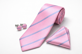 Cravate Bleu et Rose Rayée Pack Prestige