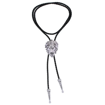 Cravate Bolo Tête de Lion Argent