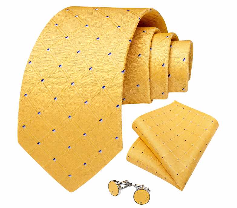 Cravate Jaune Ecossais a pois Bleu