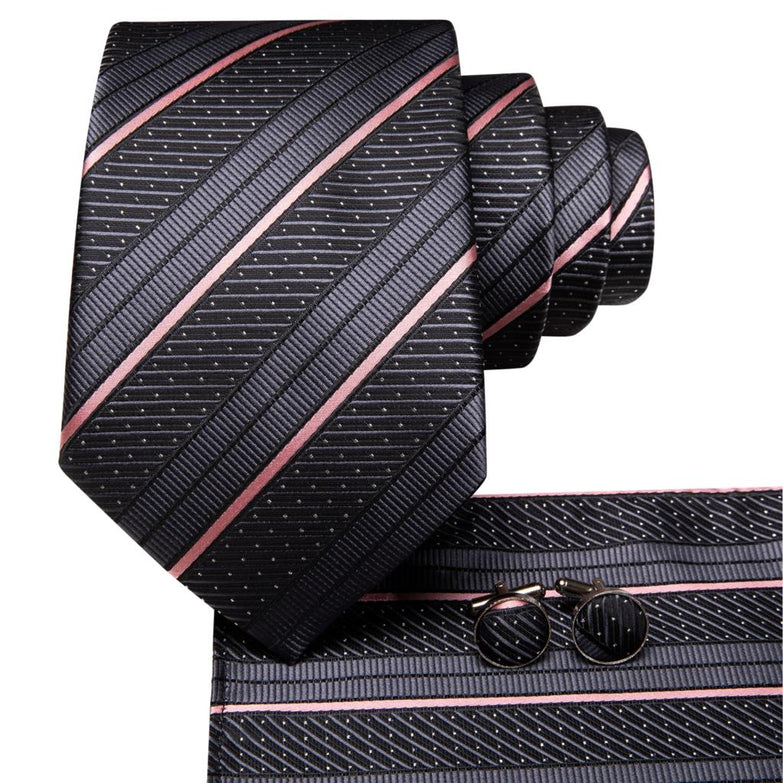 Cravate Pack Prestige Noire à Rayures Rose