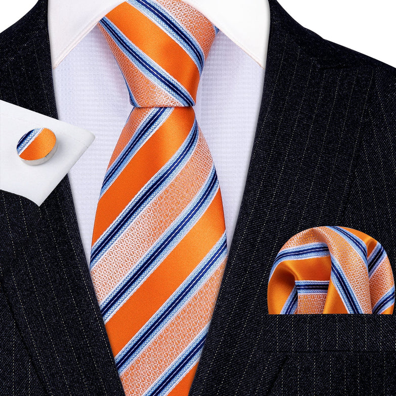 Cravate Pack Prestige Orange à Rayures Bleu