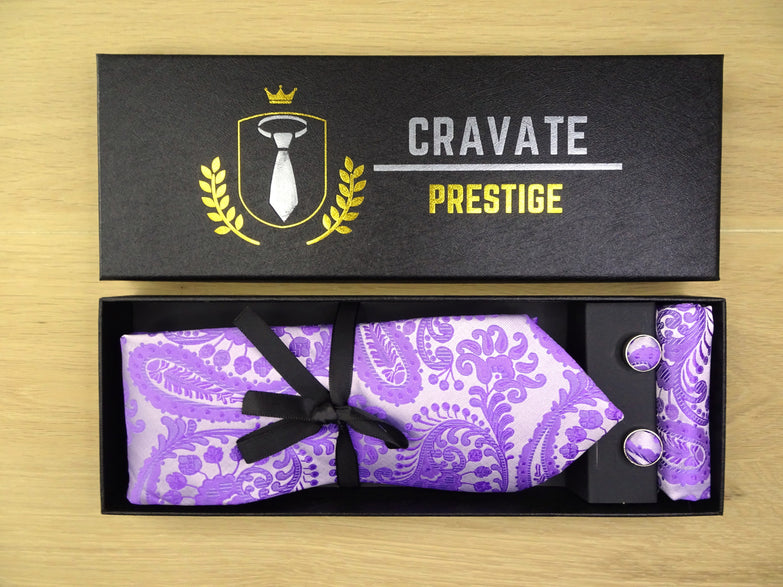 Cravate Pack Prestige Violette Paisley
