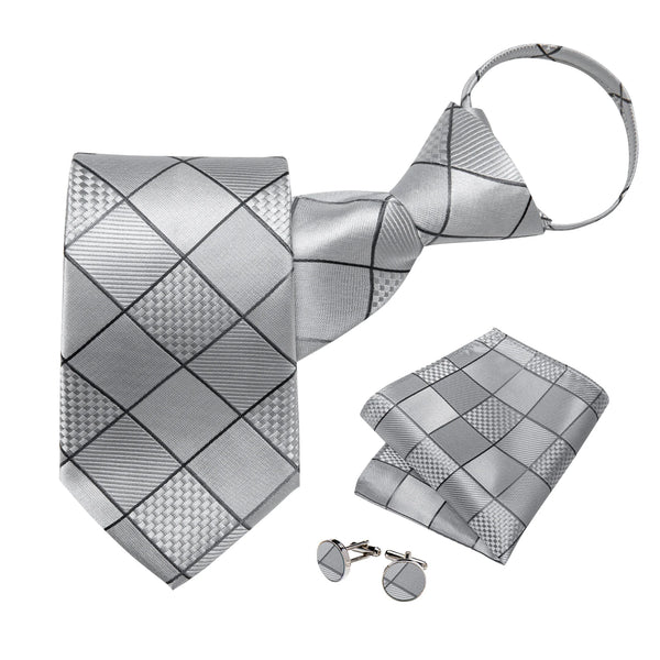 Cravate Pré Nouée Argent à Carreaux