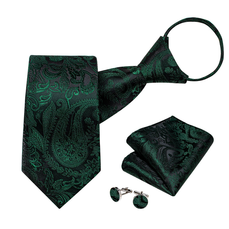Ensemble Cravate Pré Nouée Vert Foncé Paisley