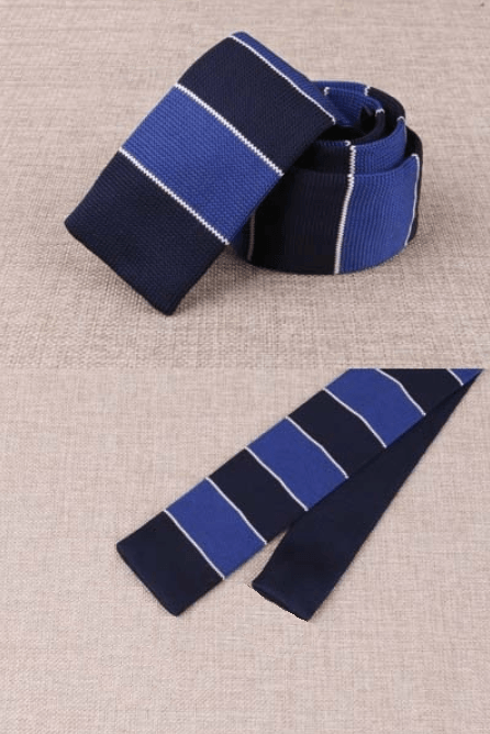 Cravate en Tricot Bleu Foncé Rayée - Cravate Prestige