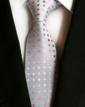 Cravate Blanche à Pois Rose et Argent - Cravate Prestige