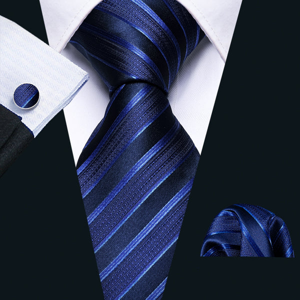 Cravate Celio En Soie, Rayures Marine/noir/bleuet, Taille Unique, Neuve