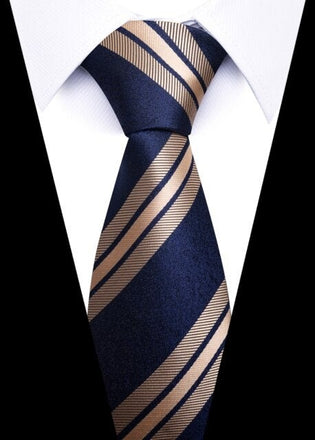 Cravate Rayée Bleu Foncé et Or 