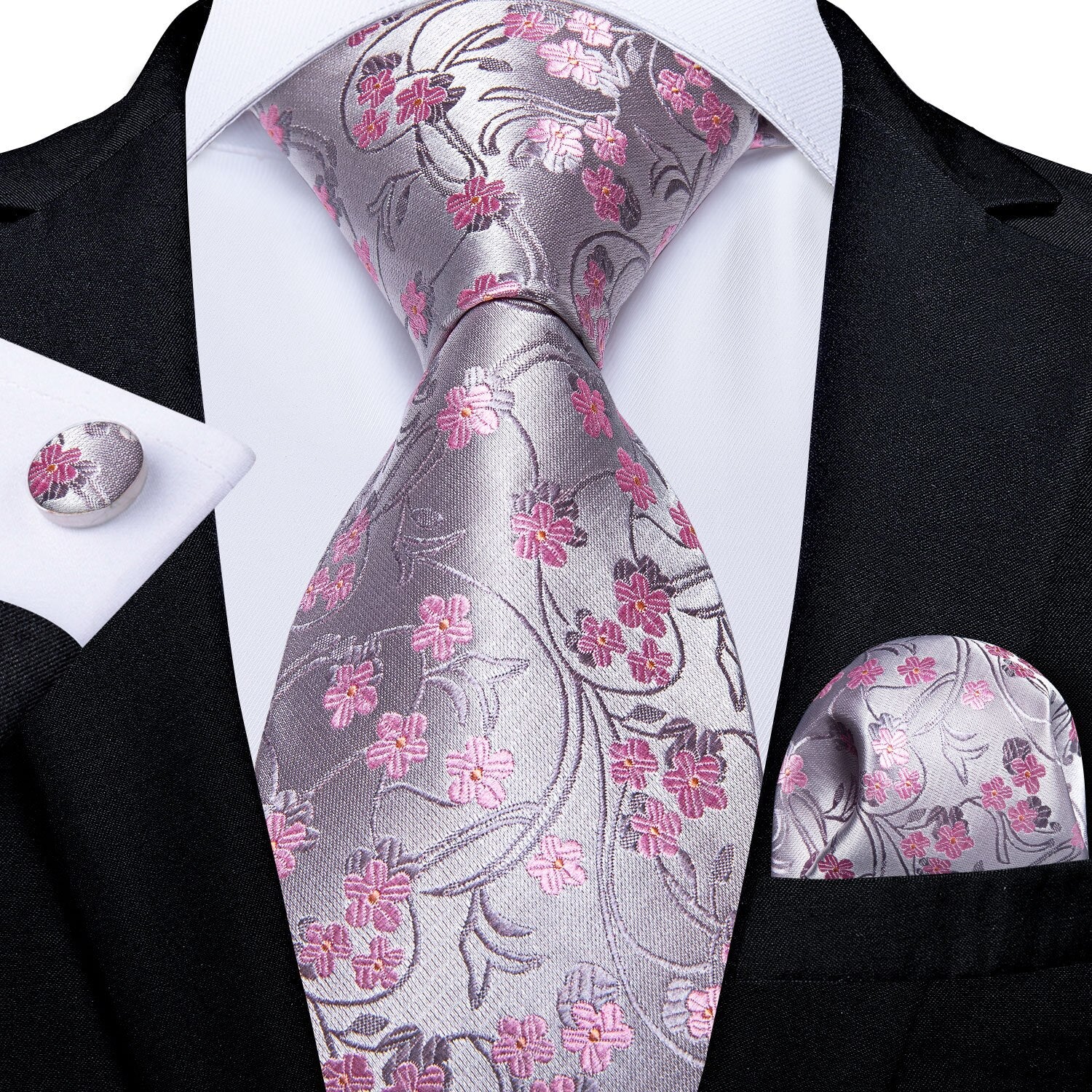 Classic Man Tie Set Pink Cherry Blossom