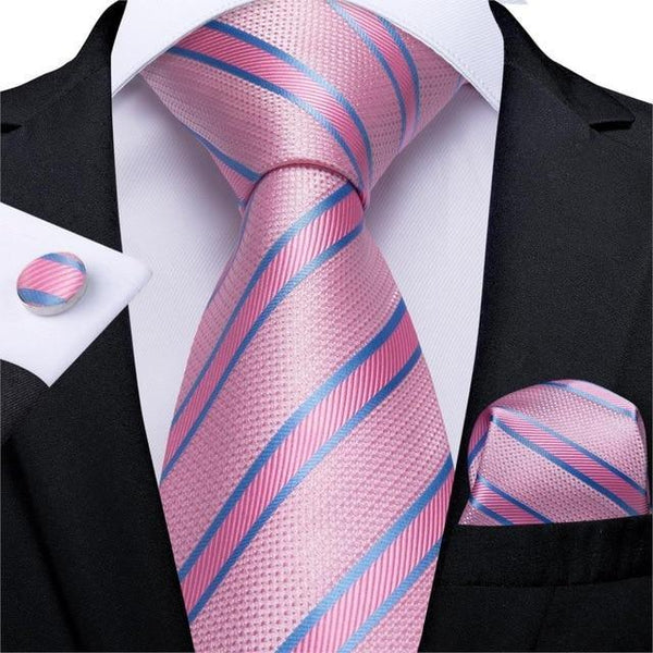 Cravate Bleu et Rose Rayée Pack Prestige en Soie | Élégance Homme