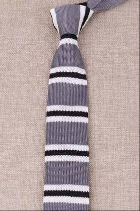 Cravate en Tricot Gris Rayée Blanc & Noir - Cravate Prestige