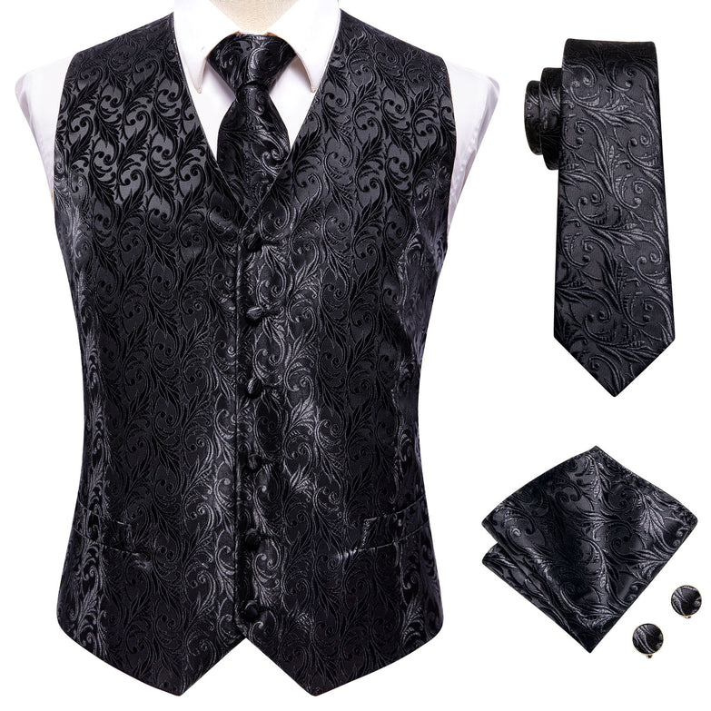 gilet de mariage noir à fleurs