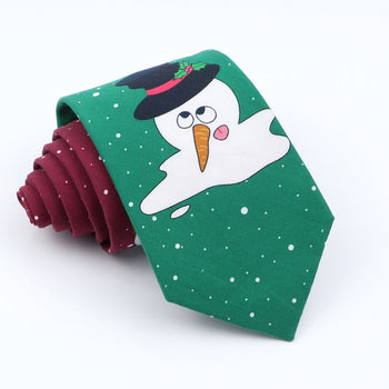 Cravate de Noël Bonhomme de neige rouge et Vert