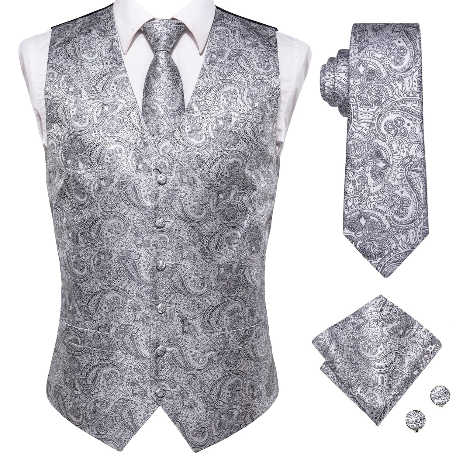 Gilet De Cérémonie Garçon DQT – Tissé Fleurs Doré – Communiant Ou Page 2-14 Ans