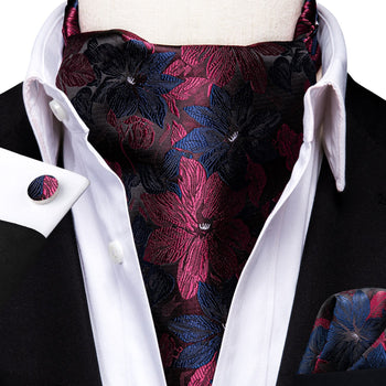 Cravate Ascot Fleurs Bordeaux