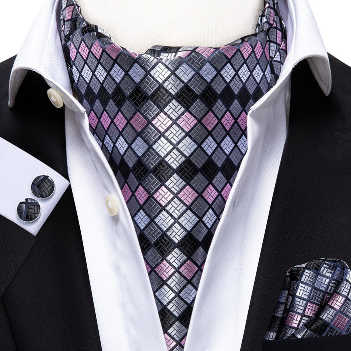 Cravate Ascot Rose et Gris Mozaik