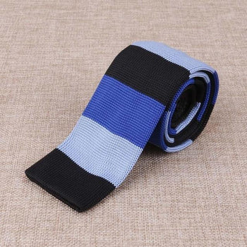 Cravate en Tricot Bleu et Noir Rayée - Cravate Prestige