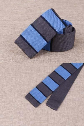 Cravate en Tricot Gris et Bleu - Cravate Prestige