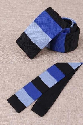 Cravate en Tricot Bleu et Noir Rayée - Cravate Prestige