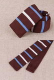 Cravate en Tricot Marron Rayée Blanc et Bleu Ciel - Cravate Prestige
