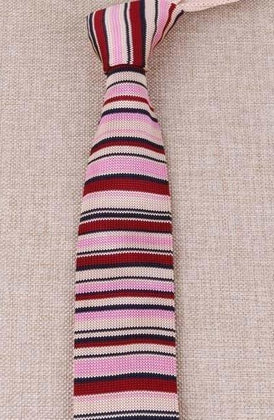 Cravate en Tricot Rayée Rose Rouge et Blanc - Cravate Prestige