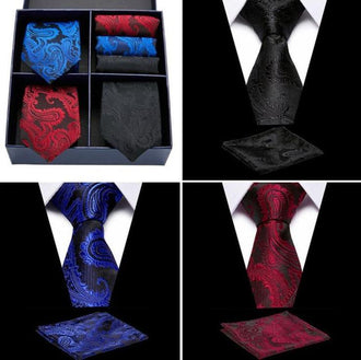 Coffret de Cravates Trio Motifs Baroque Bleu Rouge Noire - Cravate Prestige