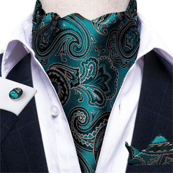 Green Paisley Patterned Ascot Tie