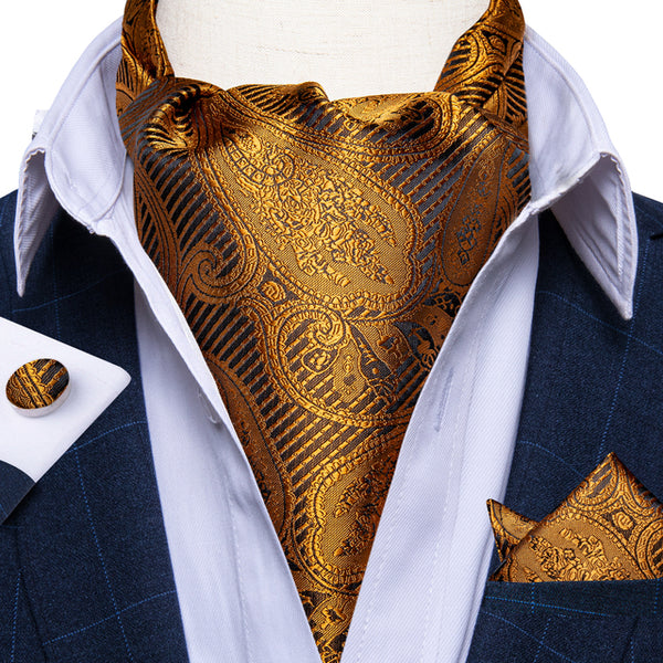 Foulard Ascot Homme En Soie Imprimée Orange/bleu - 135 Cm, Made In Italy, Neuf Avec étiquettes