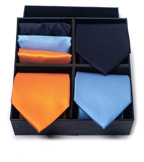 Coffret de Cravates Orange et Bleu